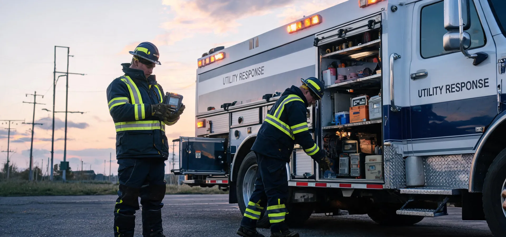 Emergency response crew in protective outerwear