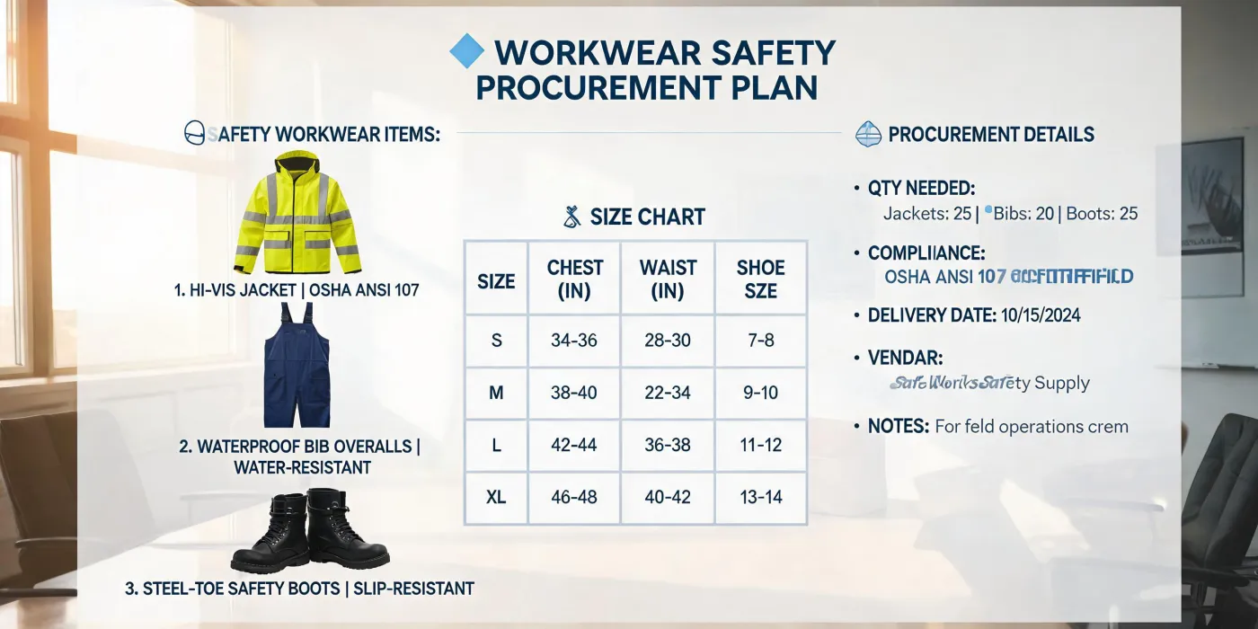 Crew workwear planning table